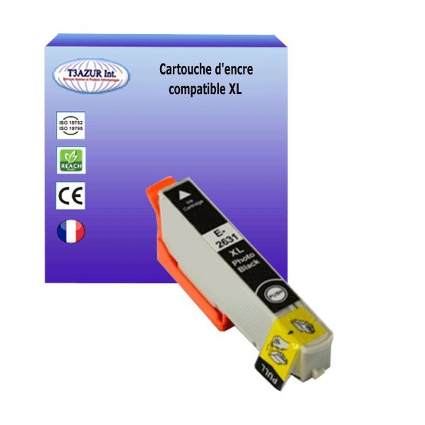 Cartouche Compatible avec  Epson XP-510, XP-520, XP-600, XP-605, XP-610, XP-615 remplace Epson T2631 Photo Noire - T3AZUR