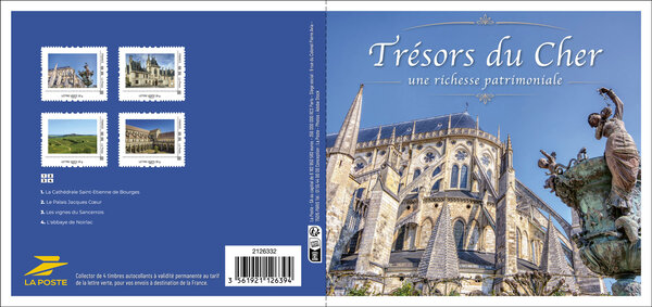 Collector 4 timbres - Trésors du Cher - Une richesse patrimoniale - Lettre Verte