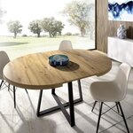 Table ronde extensible DUNA 4 à 6 personnes - Décor chêne - 110 x 110/152 x hauteur 77 cm