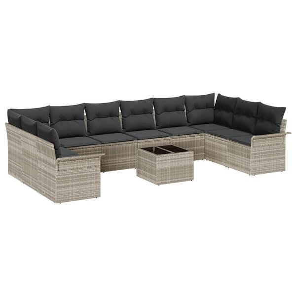vidaXL Ensemble de canapé de jardin 11 Pièces Gris clair Poly rotin