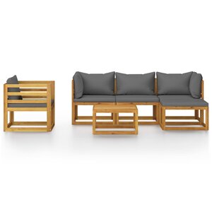 Salon de jardin meuble d'extérieur ensemble de mobilier 6 pièces avec coussin bois d'acacia solide 02_0016620
