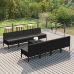 vidaXL Salon de jardin 9 Pièces avec coussins Résine tressée Noir