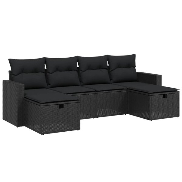 vidaXL Salon de jardin 6 Pièces avec coussins noir résine tressée