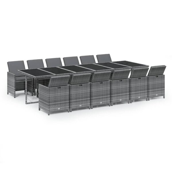 vidaXL Ensemble à manger de jardin coussins 13 Pièces Résine tressée Gris