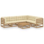vidaXL Salon de jardin 7 Pièces avec coussins Marron miel Bois de pin