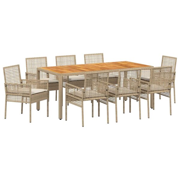 vidaXL Ensemble de salle à manger pour jardin 9 Pièces Beige Poly rotin