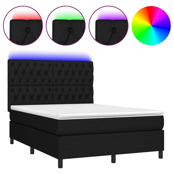 vidaXL Sommier à lattes de lit et matelas et LED Noir 140x190 cm Tissu