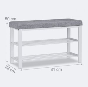 Banc banquette range chaussures coussin rembourré tissu étagère à chaussures 2 niveaux métal gris 13_0000366_2