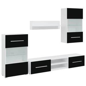 vidaXL Meuble TV mural 5 pièces avec éclairage LED Noir