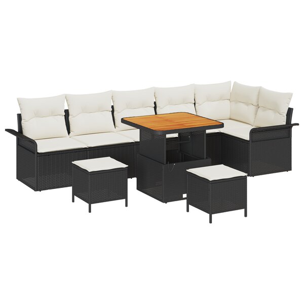 vidaXL Ensemble de salon de jardin 9 pièces avec coussins en polyrotin noir et acacia