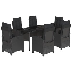 vidaXL Ensemble à manger de jardin coussins 7Pièces Noir Résine tressée