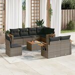 vidaXL Salon de jardin 9 Pièces avec coussins gris résine tressée