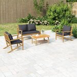 vidaXL Salon de jardin 4 Pièces avec coussins gris foncé bambou