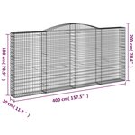 vidaXL Paniers à gabions arqués 2 Pièces 400x30x180/200 cm Fer galvanisé