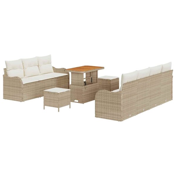 vidaXL Ensemble de canapé de jardin 10 Pièces Beige polyrotin