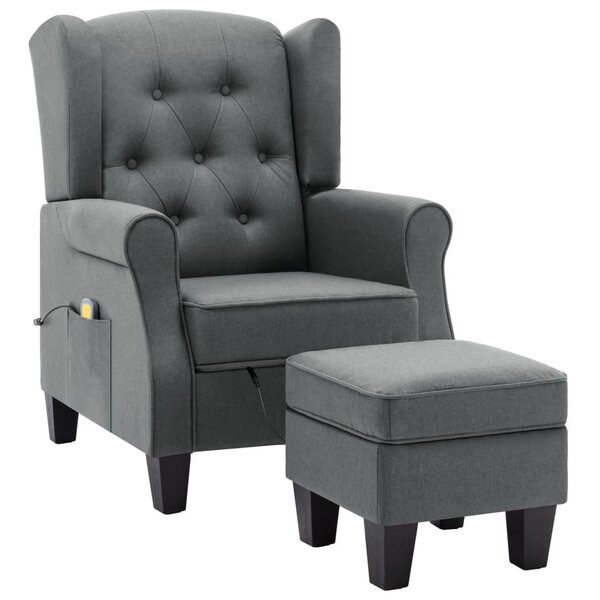 vidaXL Fauteuil de massage avec repose-pied Gris clair Tissu