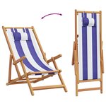 vidaXL Chaise de plage pliable bleu et blanc bois d'eucalyptus/tissu