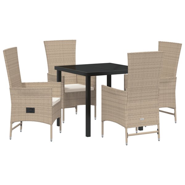 vidaXL Set de salle à manger de jardin 5 pièces avec coussins beige poly rattan