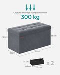 Banc de rangement pouf en velours avec couvercle avec 2 boîtes séparateur amovible capacité de charge 300 kg pour couloir salon chambre gris 12_0004157