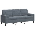 vidaXL Canapé 3 places avec oreillers gris foncé 180 cm velours