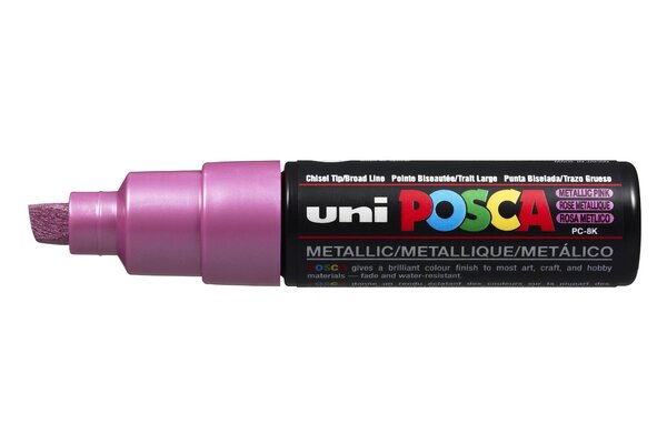 Marqueur pointe large biseautée pc8k 8mm rose métal x 6 POSCA