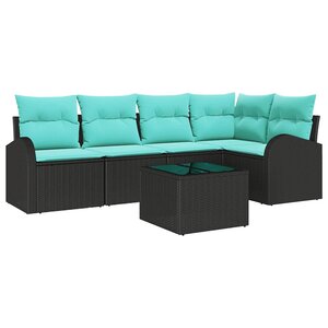 vidaXL Ensemble de canapé de jardin 6 Pièces Noir et turquoise polyrotin