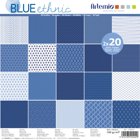 Bloc papier 30 cm blue ethnic 40 feuilles