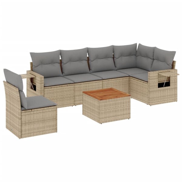 vidaXL Salon de jardin avec coussins 7 Pièces beige résine tressée