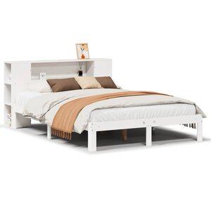 vidaXL Lit bibliothèque sans matelas blanc 140x190 cm bois pin massif