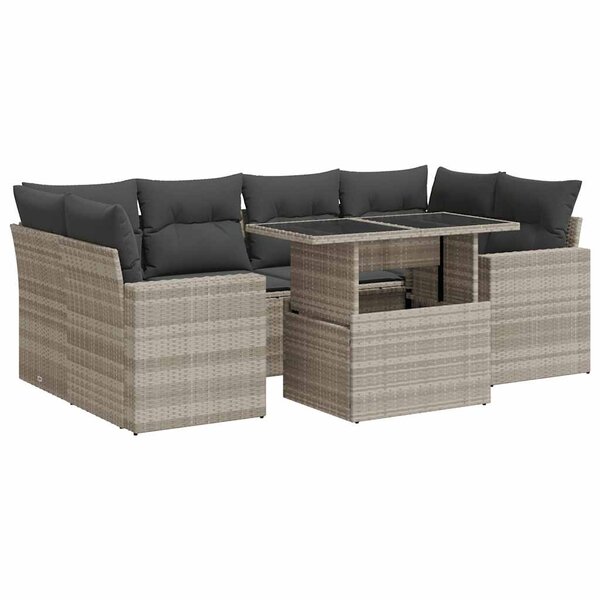 vidaXL Salon de jardin avec coussins 7 Pièces gris clair résine tressée