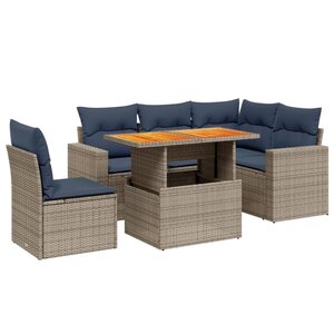 vidaXL Salon de jardin 6 Pièces avec coussins gris résine tressée