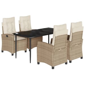 vidaXL Ensemble à manger de jardin avec coussins 5Pièces Beige poly rotin