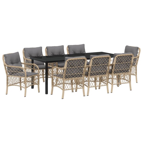 vidaXL Ensemble de jardin 9 pièces avec des coussins en poly rotin beige.