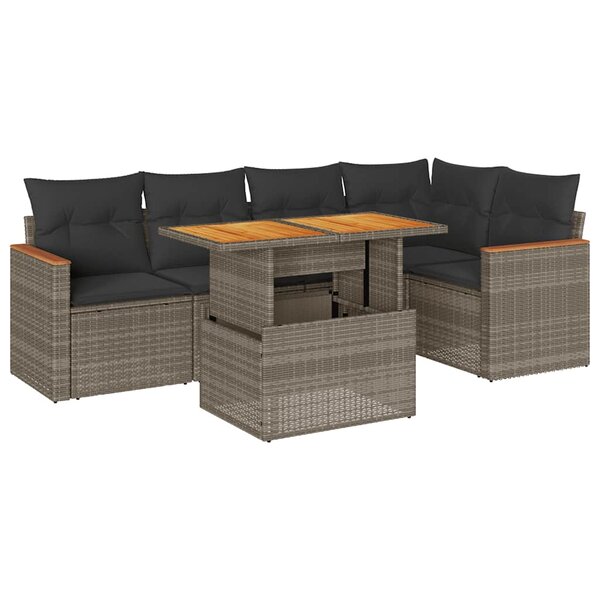 vidaXL Salon de jardin avec coussins 6 Pièces gris résine tressée acacia