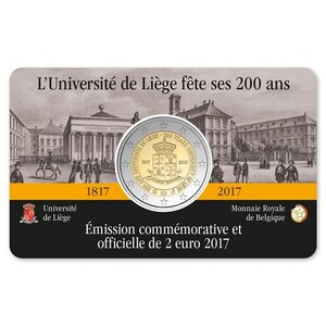 Pièce de monnaie 2 euro commémorative Belgique 2017 BU – Université de Liège – Légende française