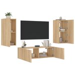 vidaXL Meuble TV muraux 3 Pièces avec lumières LED chêne sonoma