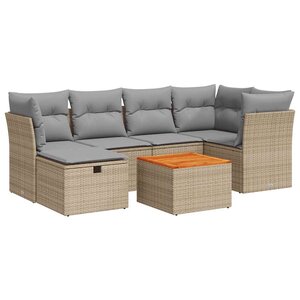 vidaXL Salon de jardin avec coussins 7 Pièces beige résine tressée