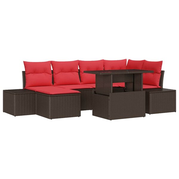 vidaXL Ensemble de canapé de jardin avec coussin 7 Pièces Marron et rouge