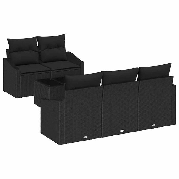 vidaXL Ensemble de Canapés avec coussin 6 Pièces Noir polyrotin
