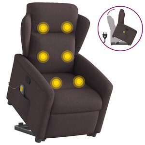 vidaXL Fauteuil inclinable de massage Marron foncé Tissu