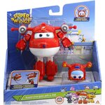 SUPER WINGS – TRANSFORMING JETT SUPERCHARGE + FIGURINE SUPER MINI JETT – Avion Jouet Transformable Figurine Robot 12cm – Jouet 3ans+