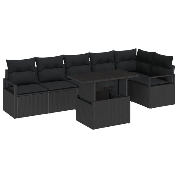 vidaXL Ensemble de canapé de jardin 7 Pièces Noir 100 x 55 x 73 cm