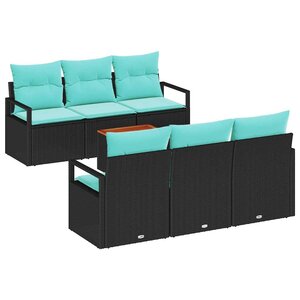 vidaXL Ensemble de canapé de jardin avec coussin 7 Pièces Noir Poly rotin