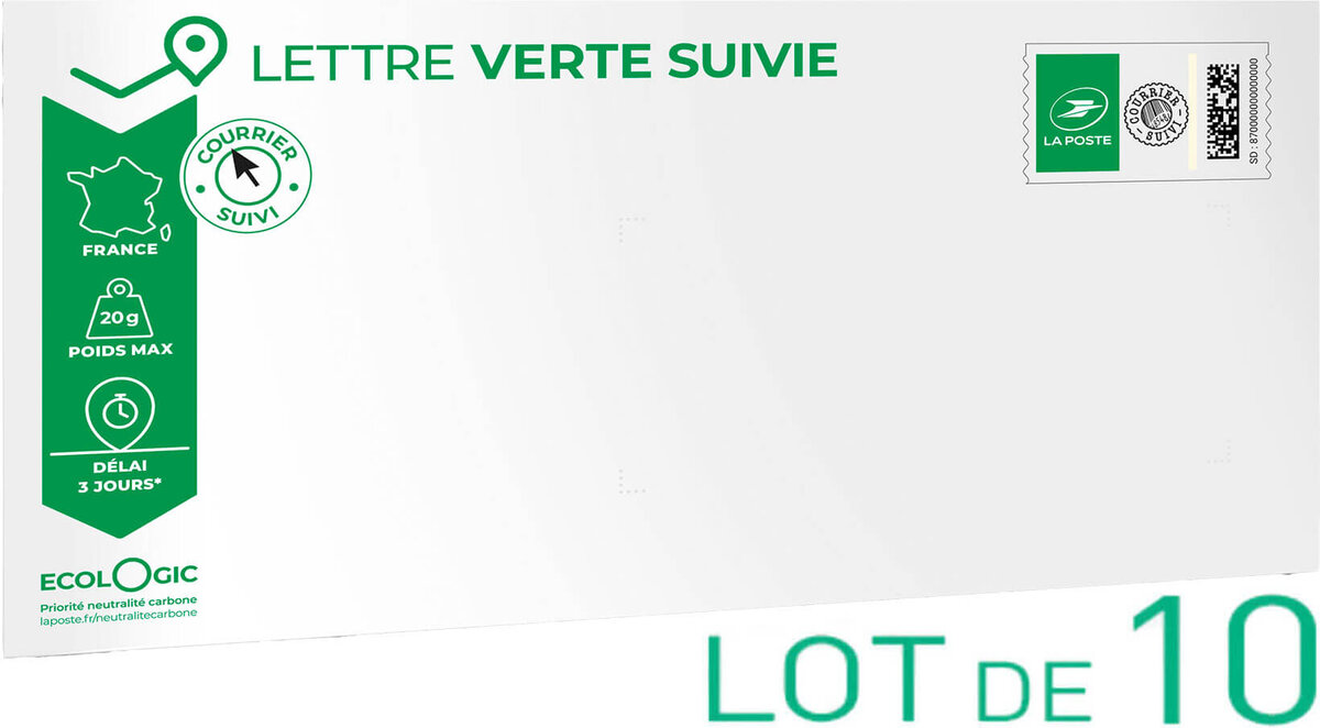 Pr t Poster Lettre Verte Suivie 20g Enveloppes En Lot De 10 