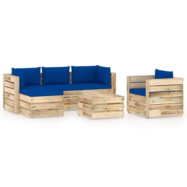 vidaXL Salon de jardin 6 Pièces avec coussins Bois imprégné de vert