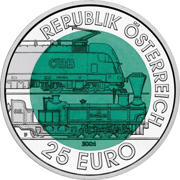 Pièce de monnaie 25 euro Autriche 2004 argent et niobium BU – Chemin de fer de Semmering