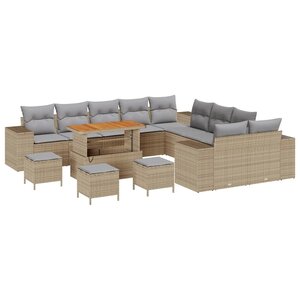 vidaXL Ensemble de canapé de jardin 14 Pièces Beige polyrotin