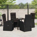 vidaXL Set de 5 pièces pour repas de jardin avec coussins - Rattan poly noir