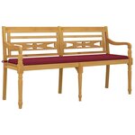 vidaXL Banc Batavia avec coussin rouge bordeaux 150cm Bois teck massif