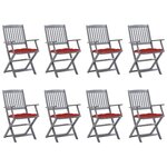 vidaXL Chaises pliables d'extérieur lot de 8 et coussins Bois d'acacia